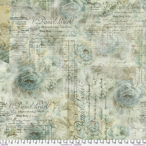 108" Wideback - Receipt in Aqua from Eclectic Elements by Tim Holtz for Free Spirit Fabrics