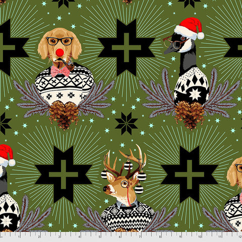 Holiday Homies Flannel - Buck, Buck, Goose - Pine Fresh - by Tula Pink for Free Spirit Fabrics