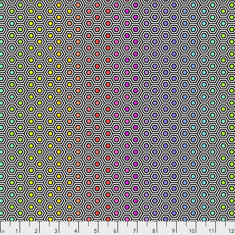 Line Work - Hexy Rainbow - in Ink - by Tula Pink for Freespirit Fabrics